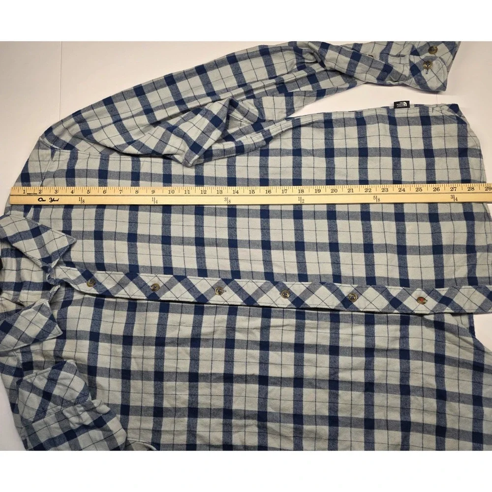 The North Face Mens Size L Long Sleeve Blue Checked Plaid Flannel Button‎ Up